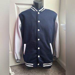Men's Navy and White Varsity Jacket